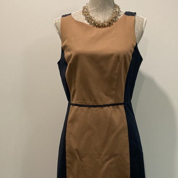 CLUB Monaco Letitia Navy and Brown Color Block Midi Pencil Sheath Dress … - Picture 3 of 16